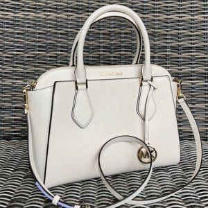 Michael Kors Daria Large Satchel Bag Leather Light Cream